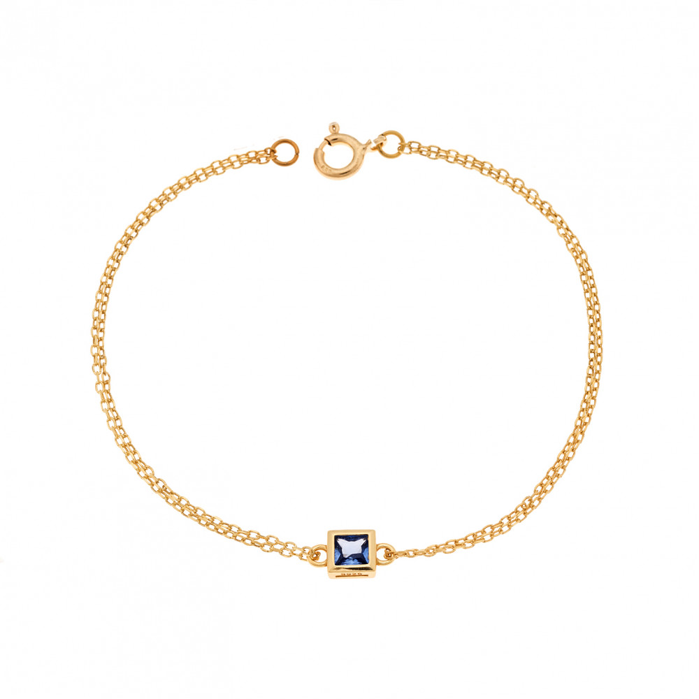 Βραχιόλι Senza Silver 925 Gold Plated, τετράγωνο με γαλάζιο ζιργκόν - SSR2796-4GD