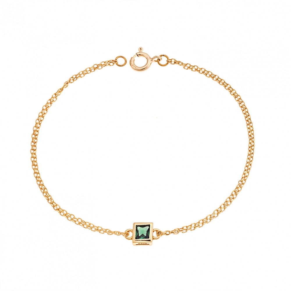 Βραχιόλι Senza Silver 925 Gold Plated, τετράγωνο με πράσινο ζιργκόν - SSR2796-6GD