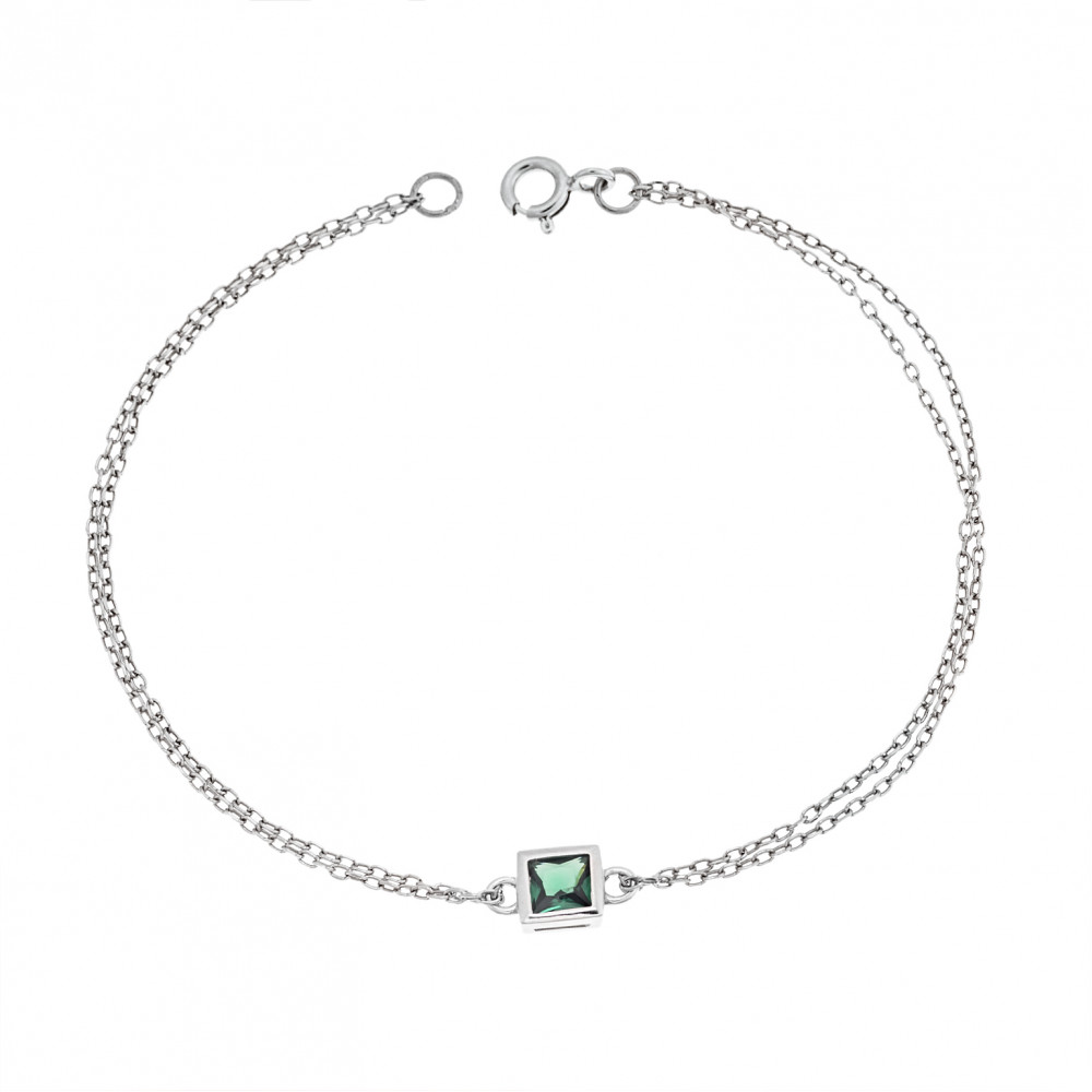 Βραχιόλι Senza Silver 925, τετράγωνο με πράσινο ζιργκόν - SSR2796-6SR