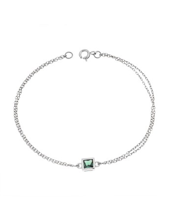 Βραχιόλι Senza Silver 925, τετράγωνο με πράσινο ζιργκόν - SSR2796-6SR