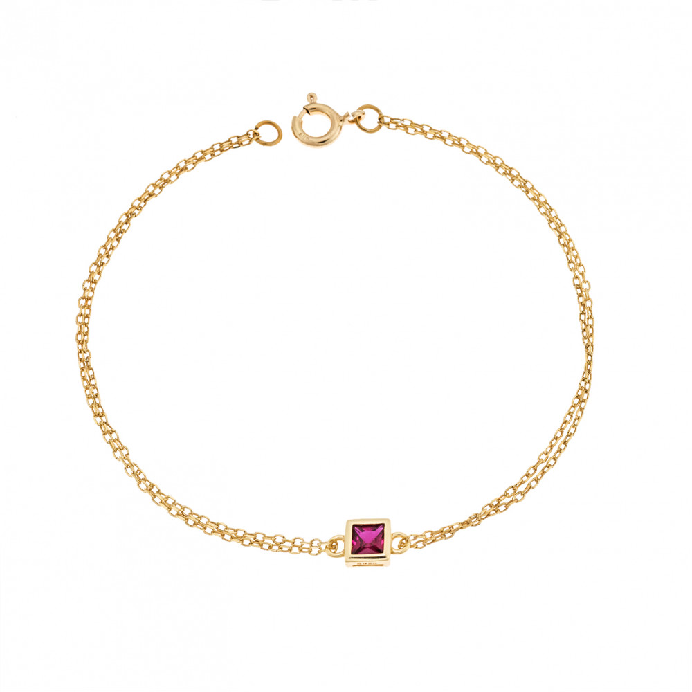 Βραχιόλι Senza Silver 925 Gold Plated, τετράγωνο με κόκκινο ζιργκόν - SSR2796-8GD