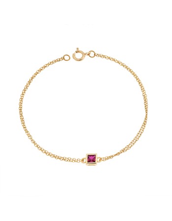 Βραχιόλι Senza Silver 925 Gold Plated, τετράγωνο με κόκκινο ζιργκόν - SSR2796-8GD