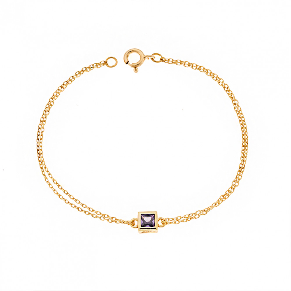 Βραχιόλι Senza Silver 925 Gold Plated, τετράγωνο με μωβ ζιργκόν - SSR2796-9GD