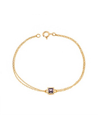 Βραχιόλι Senza Silver 925 Gold Plated, τετράγωνο με μωβ ζιργκόν - SSR2796-9GD