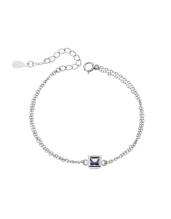 Βραχιόλι Senza Silver 925, τετράγωνο με μωβ ζιργκόν - SSR2796-9SR