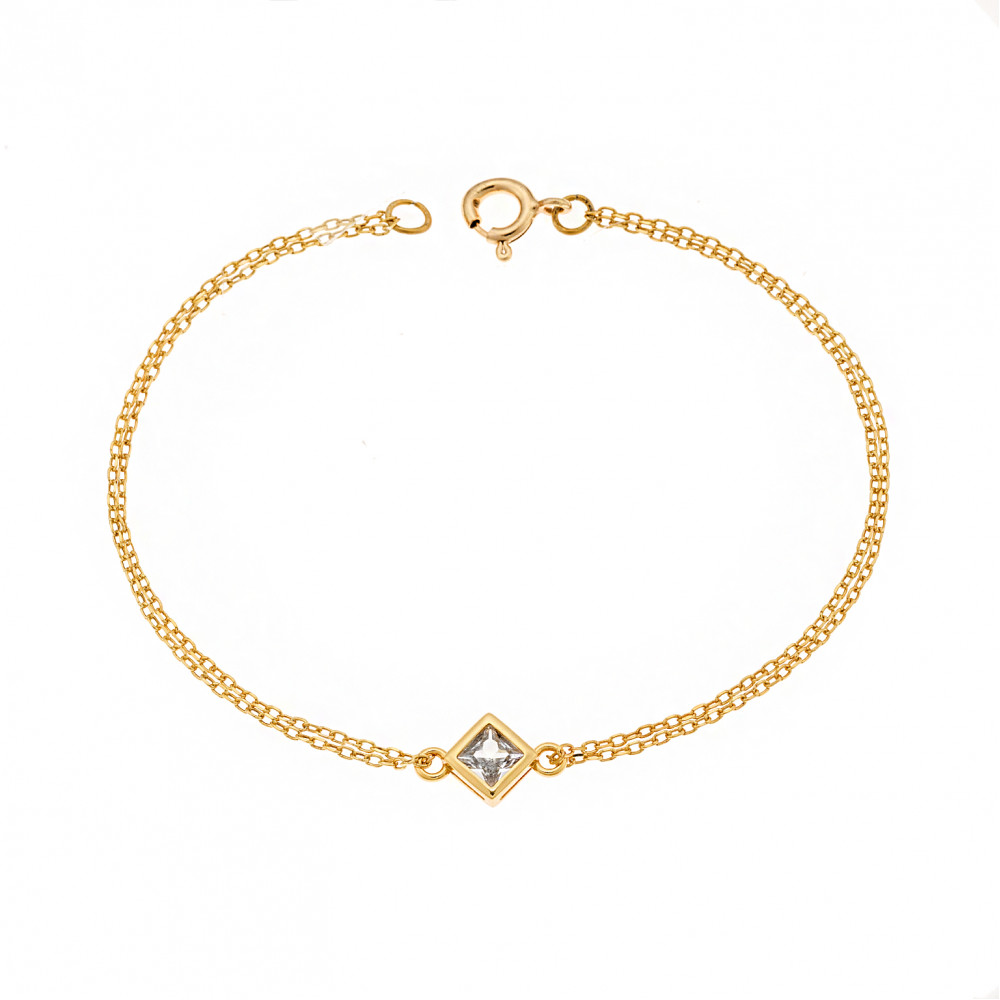 Βραχιόλι Senza Silver 925 Gold Plated, ρόμβος με διαφανές ζιργκόν - SSR2797-1GD