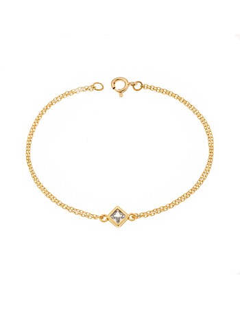 Βραχιόλι Senza Silver 925 Gold Plated, ρόμβος με διαφανές ζιργκόν - SSR2797-1GD