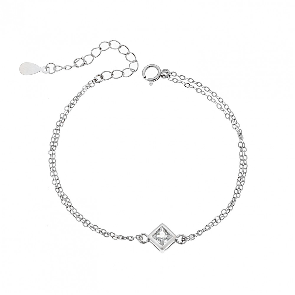 Βραχιόλι Senza Silver 925, ρόμβος με διαφανές ζιργκόν - SSR2797-1SR