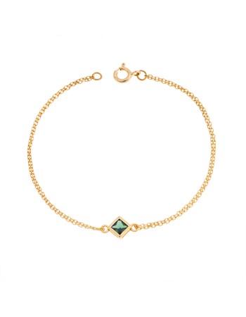 Βραχιόλι Senza Silver 925 Gold Plated, ρόμβος με πράσινο ζιργκόν - SSR2797-6GD