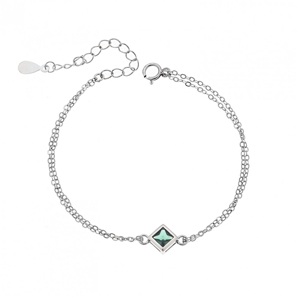 Βραχιόλι Senza Silver 925, ρόμβος με πράσινο ζιργκόν - SSR2797-6SR