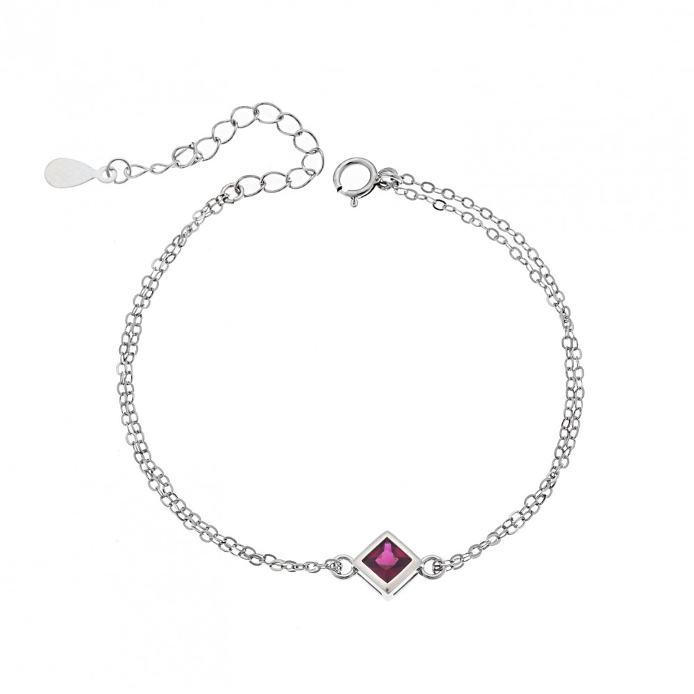 Βραχιόλι Senza Silver 925, ρόμβος με κόκκινο ζιργκόν - SSR2797-8SR