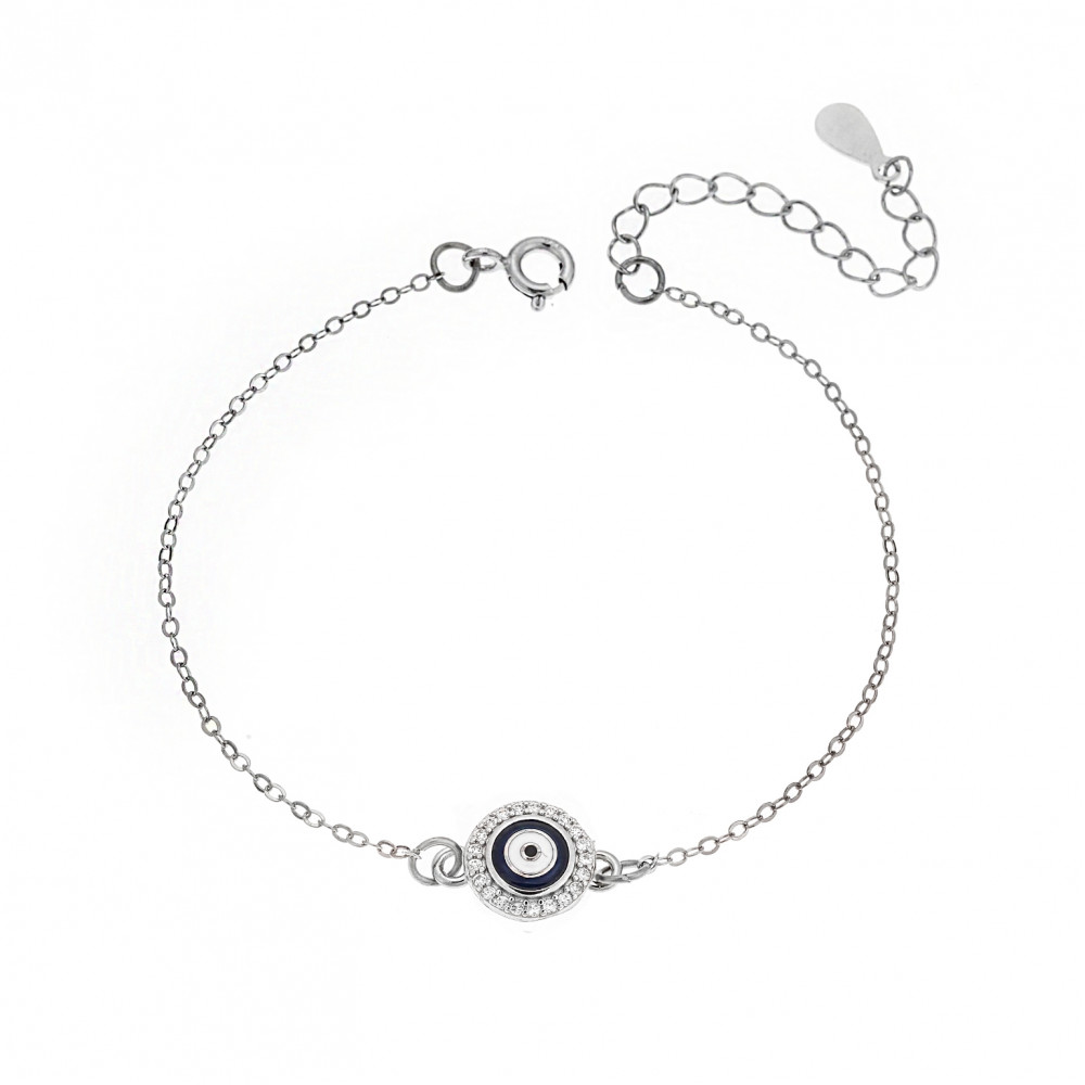 Βραχιόλι Senza Silver 925, στρογγυλό ματάκι με σμάλτο και ζιργκόν - SSR2806SR