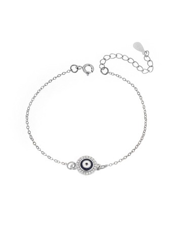 Βραχιόλι Senza Silver 925, στρογγυλό ματάκι με σμάλτο και ζιργκόν - SSR2806SR