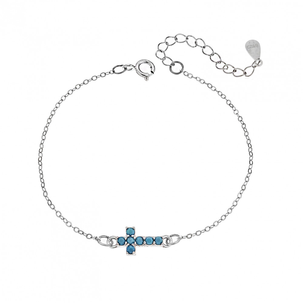 Βραχιόλι Senza Silver 925, σταυρός με γαλάζιες πέτρες - SSR2808SR