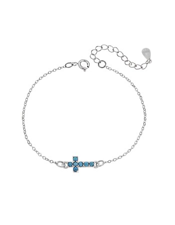 Βραχιόλι Senza Silver 925, σταυρός με γαλάζιες πέτρες - SSR2808SR