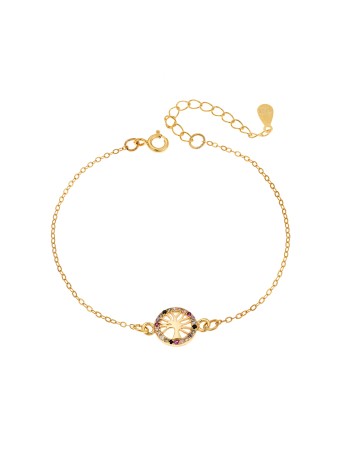 Βραχιόλι Senza Silver 925, επιχρυσωμένο δέντρο της ζωής με πολύχρωμα ζιργκόν - SSR2809GMU