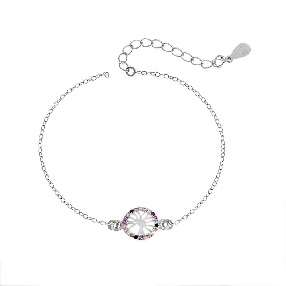 Βραχιόλι Senza Silver 925, δέντρο της ζωής με πολύχρωμα ζιργκόν - SSR2809SMU