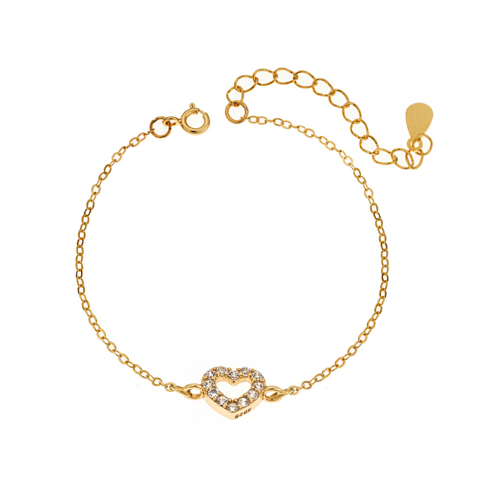 Βραχιόλι Senza Silver 925, επιχρυσωμένη καρδιά με ζιργκόν - SSR2811GD