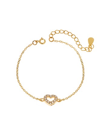 Βραχιόλι Senza Silver 925, επιχρυσωμένη καρδιά με ζιργκόν - SSR2811GD