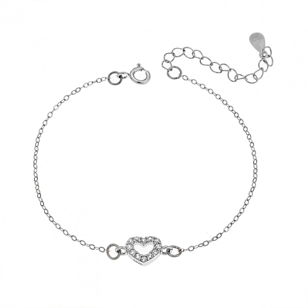 Βραχιόλι Senza Silver 925, καρδιά με ζιργκόν - SSR2811SR