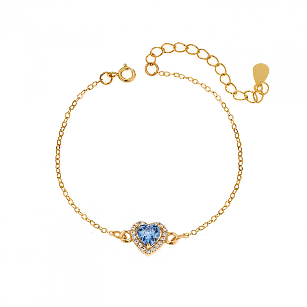 Βραχιόλι Senza Silver 925, επιχρυσωμένη καρδιά με aquamarine ζιργκόν - SSR2813-13GD