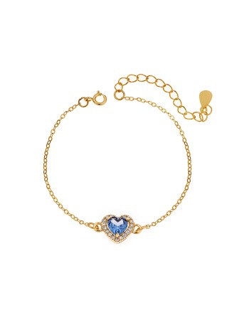 Βραχιόλι Senza Silver 925, επιχρυσωμένη καρδιά με γαλάζιο ζιργκόν - SSR2813-4GD