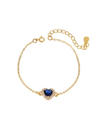 Βραχιόλι Senza Silver 925, επιχρυσωμένη καρδιά με μπλε ζιργκόν - SSR2813-5GD