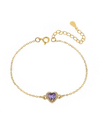 Βραχιόλι Senza Silver 925, επιχρυσωμένη καρδιά με μωβ ζιργκόν - SSR2813-9GD