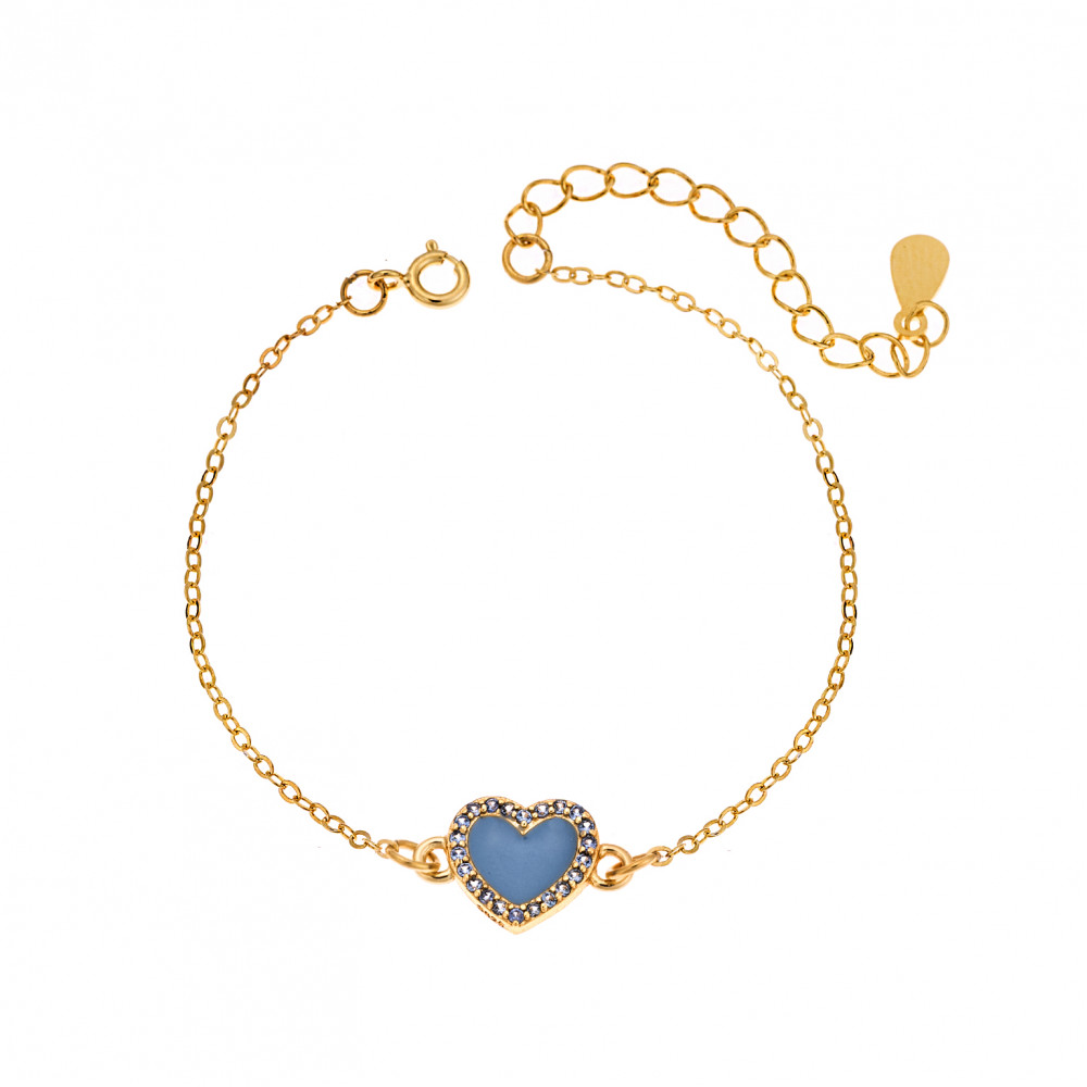 Βραχιόλι Senza Silver 925, επιχρυσωμένη καρδιά με σμάλτο και aquamarine ζιργκόν - SSR2814-13GD