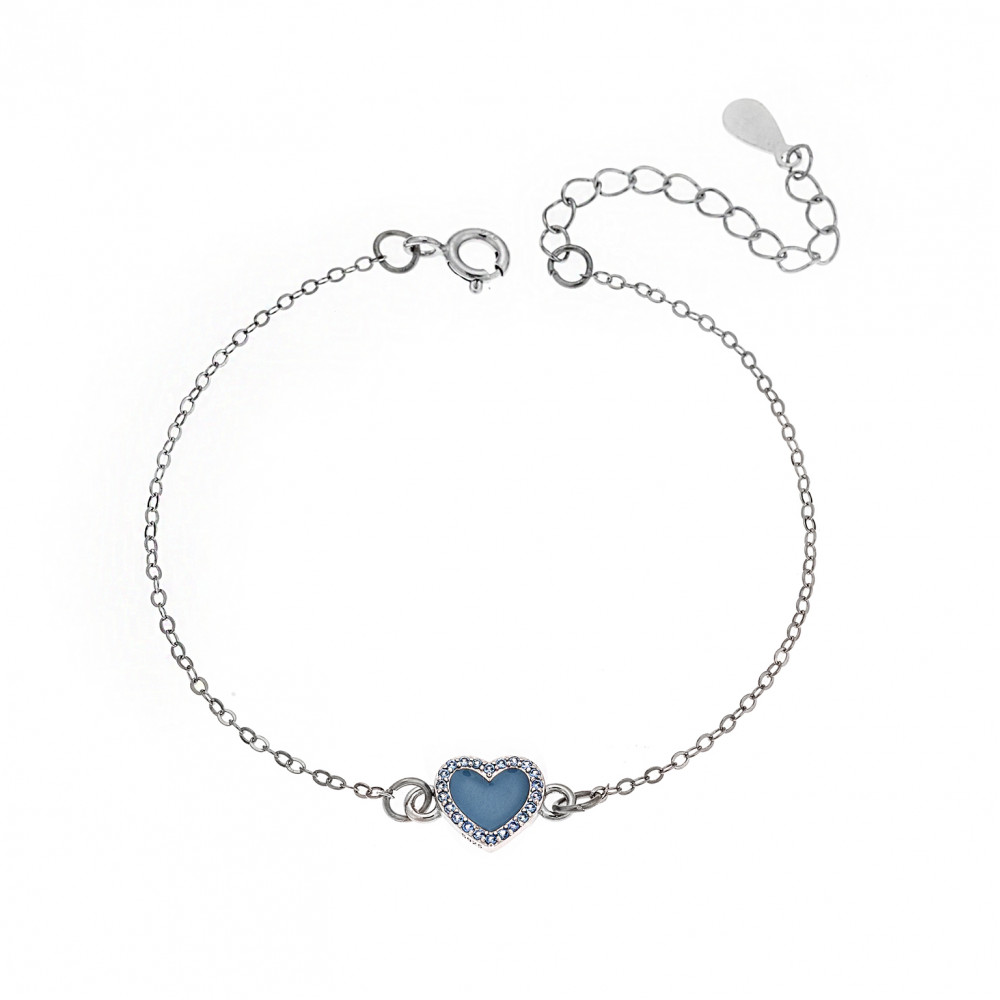 Βραχιόλι Senza Silver 925, καρδιά με σμάλτο και aquamarine ζιργκόν - SSR2814-13SR