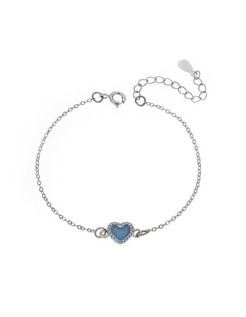 Βραχιόλι Senza Silver 925, καρδιά με σμάλτο και aquamarine ζιργκόν - SSR2814-13SR