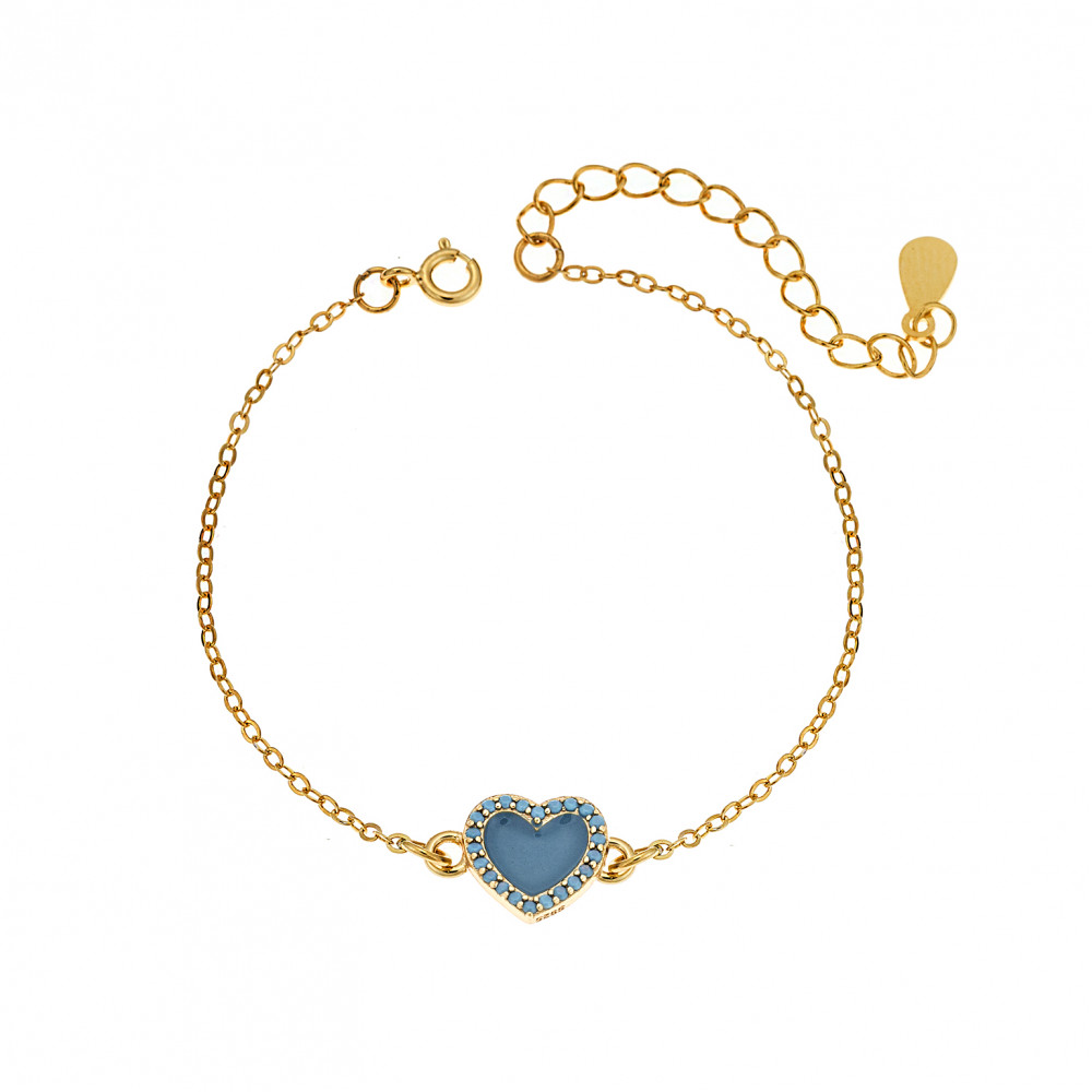 Βραχιόλι Senza Silver 925, επιχρυσωμένη καρδιά με σμάλτο και τυρκουάζ ζιργκόν - SSR2814-3GD