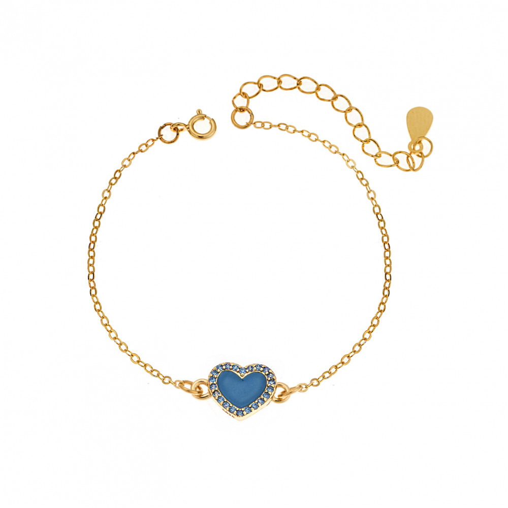 Βραχιόλι Senza Silver 925, επιχρυσωμένη καρδιά με σμάλτο και γαλάζιο ζιργκόν - SSR2814-4GD