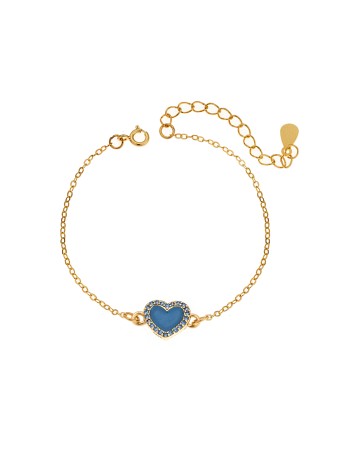 Βραχιόλι Senza Silver 925, επιχρυσωμένη καρδιά με σμάλτο και γαλάζιο ζιργκόν - SSR2814-4GD