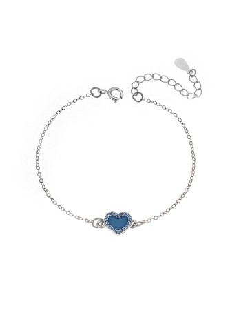 Βραχιόλι Senza Silver 925, καρδιά με σμάλτο και γαλάζιο ζιργκόν - SSR2814-4SR