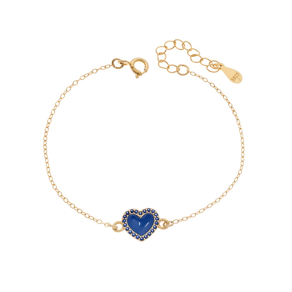 Βραχιόλι Senza Silver 925, επιχρυσωμένη καρδιά με σμάλτο και μπλε ζιργκόν - SSR2814-5GD
