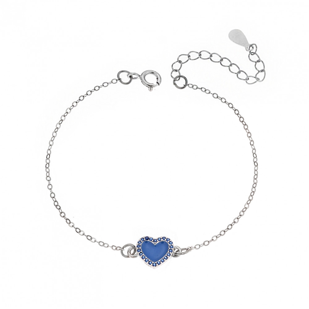 Βραχιόλι Senza Silver 925, καρδιά με σμάλτο και μπλε ζιργκόν - SSR2814-5SR