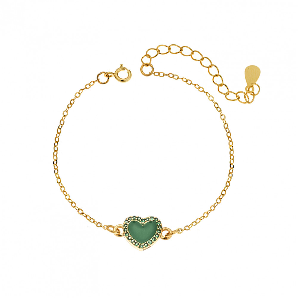 Βραχιόλι Senza Silver 925, επιχρυσωμένη καρδιά με σμάλτο και πράσινο ζιργκόν - SSR2814-6GD