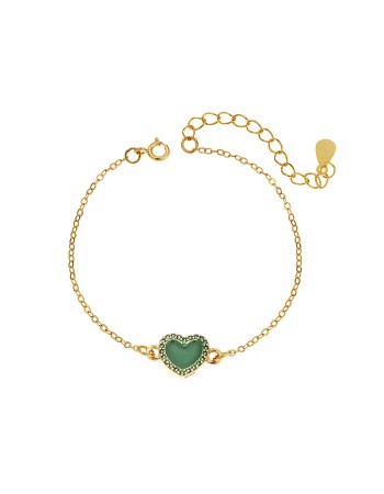 Βραχιόλι Senza Silver 925, επιχρυσωμένη καρδιά με σμάλτο και πράσινο ζιργκόν - SSR2814-6GD