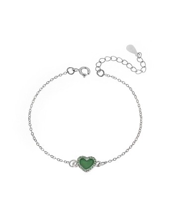 Βραχιόλι Senza Silver 925, καρδιά με σμάλτο και πράσινο ζιργκόν - SSR2814-6SR