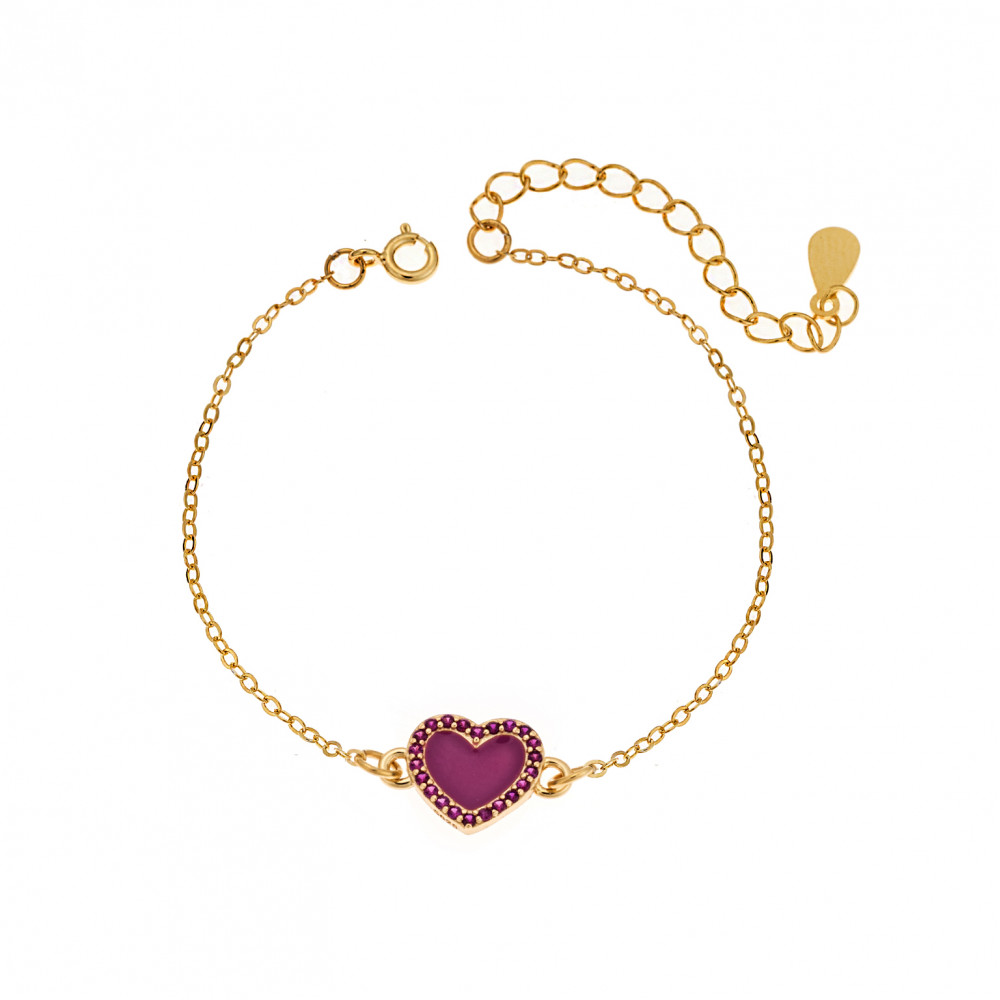 Βραχιόλι Senza Silver 925, επιχρυσωμένη καρδιά με σμάλτο και φούξια ζιργκόν - SSR2814-7GD
