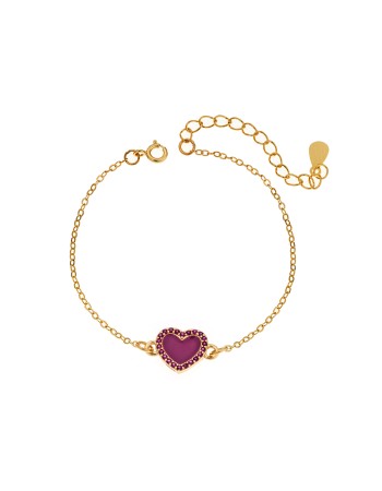 Βραχιόλι Senza Silver 925, επιχρυσωμένη καρδιά με σμάλτο και φούξια ζιργκόν - SSR2814-7GD
