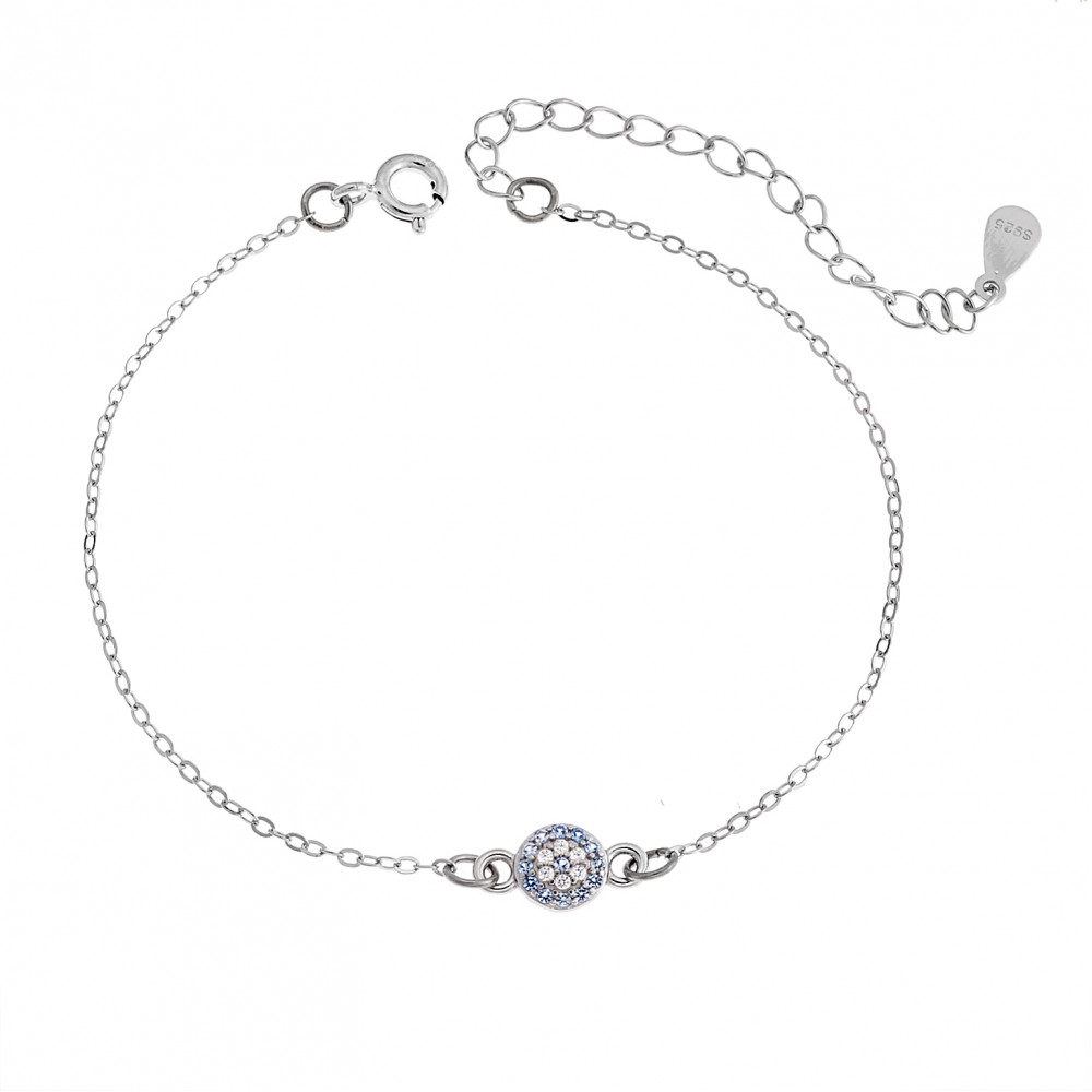 Βραχιόλι Senza Silver 925, επιπλατινωμένο ματάκι στόχος με ζιργκόν πέτρες - SSR2815-1SR