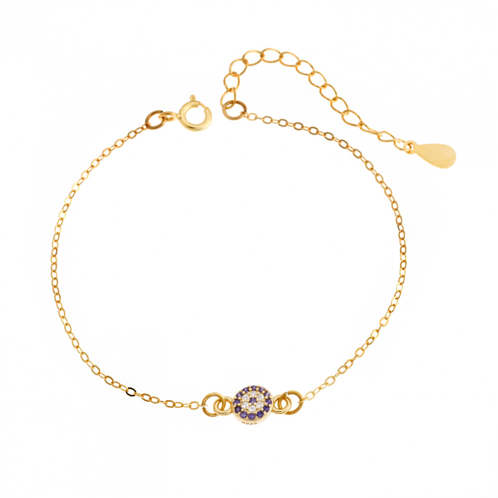 Βραχιόλι Senza Silver 925, επιχρυσωμένο ματάκι στόχος με ζιργκόν πέτρες - SSR2815-4GD