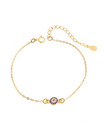 Βραχιόλι Senza Silver 925, επιχρυσωμένο ματάκι στόχος με ζιργκόν πέτρες - SSR2815-4GD