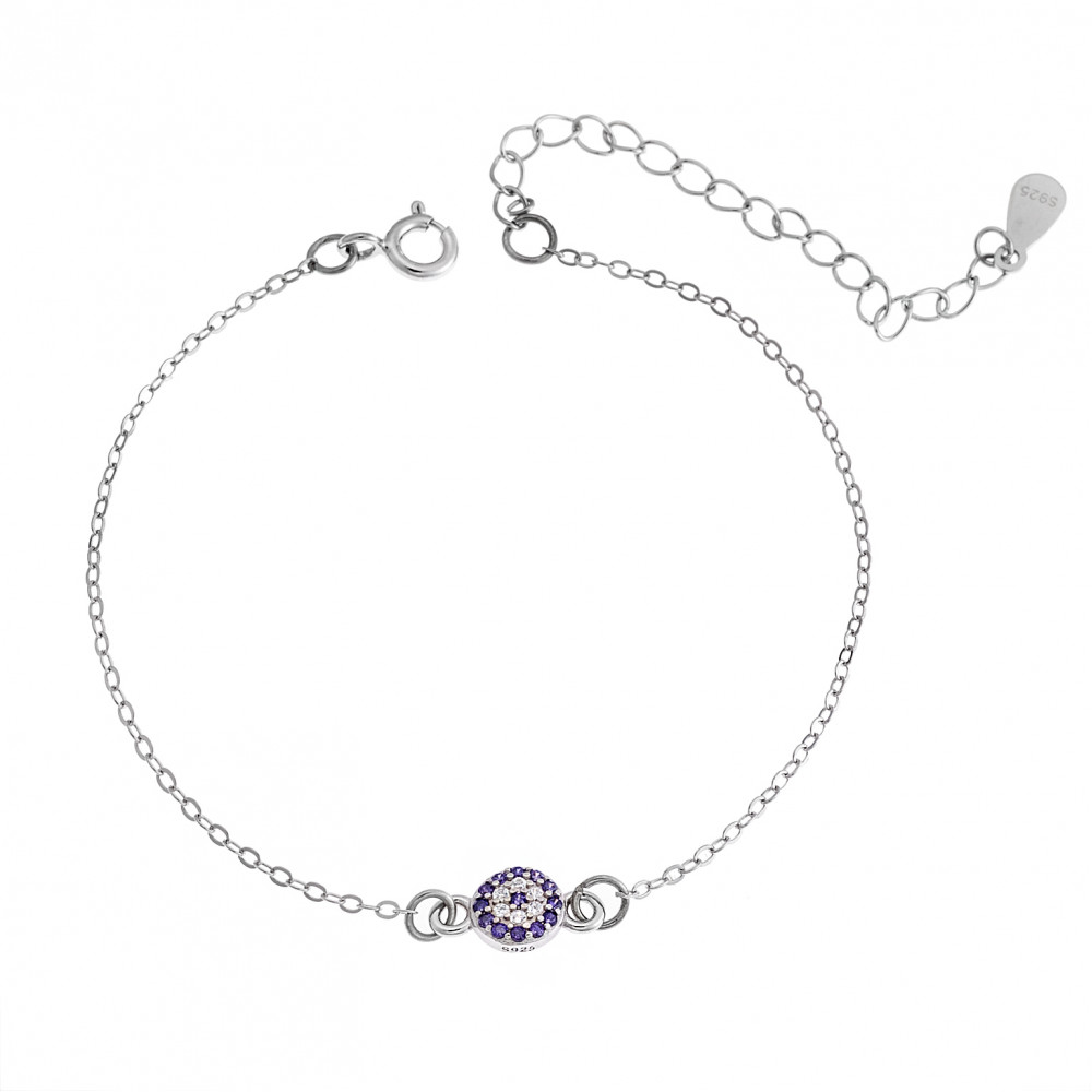 Βραχιόλι Senza Silver 925, επιπλατινωμένο ματάκι στόχος με ζιργκόν πέτρες - SSR2815-4SR