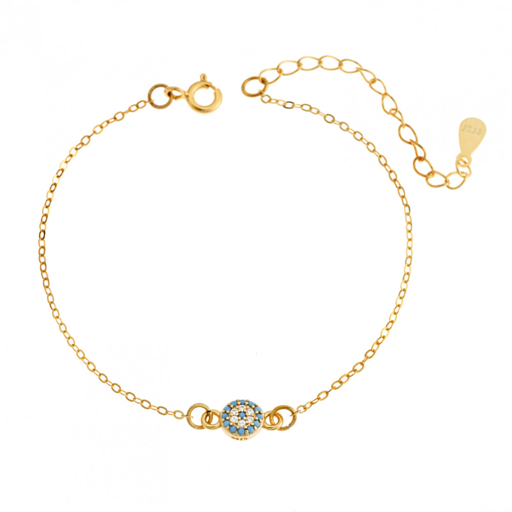 Βραχιόλι Senza Silver 925, επιχρυσωμένο ματάκι στόχος με ζιργκόν πέτρες - SSR2815-6GD