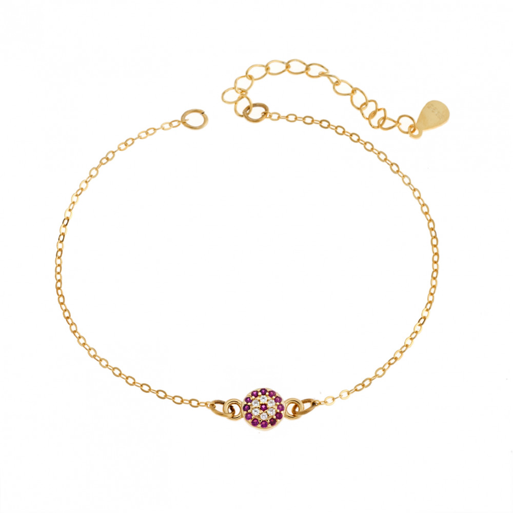 Βραχιόλι Senza Silver 925, επιχρυσωμένο ματάκι στόχος με ζιργκόν πέτρες - SSR2815-8GD