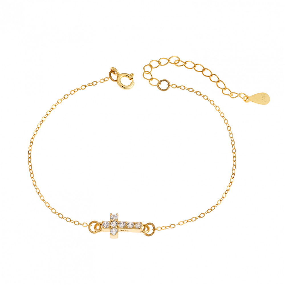 Βραχιόλι Senza Silver 925, επιχρυσωμένος σταυρός με ζιργκόν - SSR2817GD