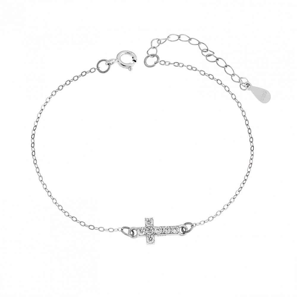 Βραχιόλι Senza Silver 925, επιπλατινωμένος σταυρός με ζιργκόν - SSR2817SR